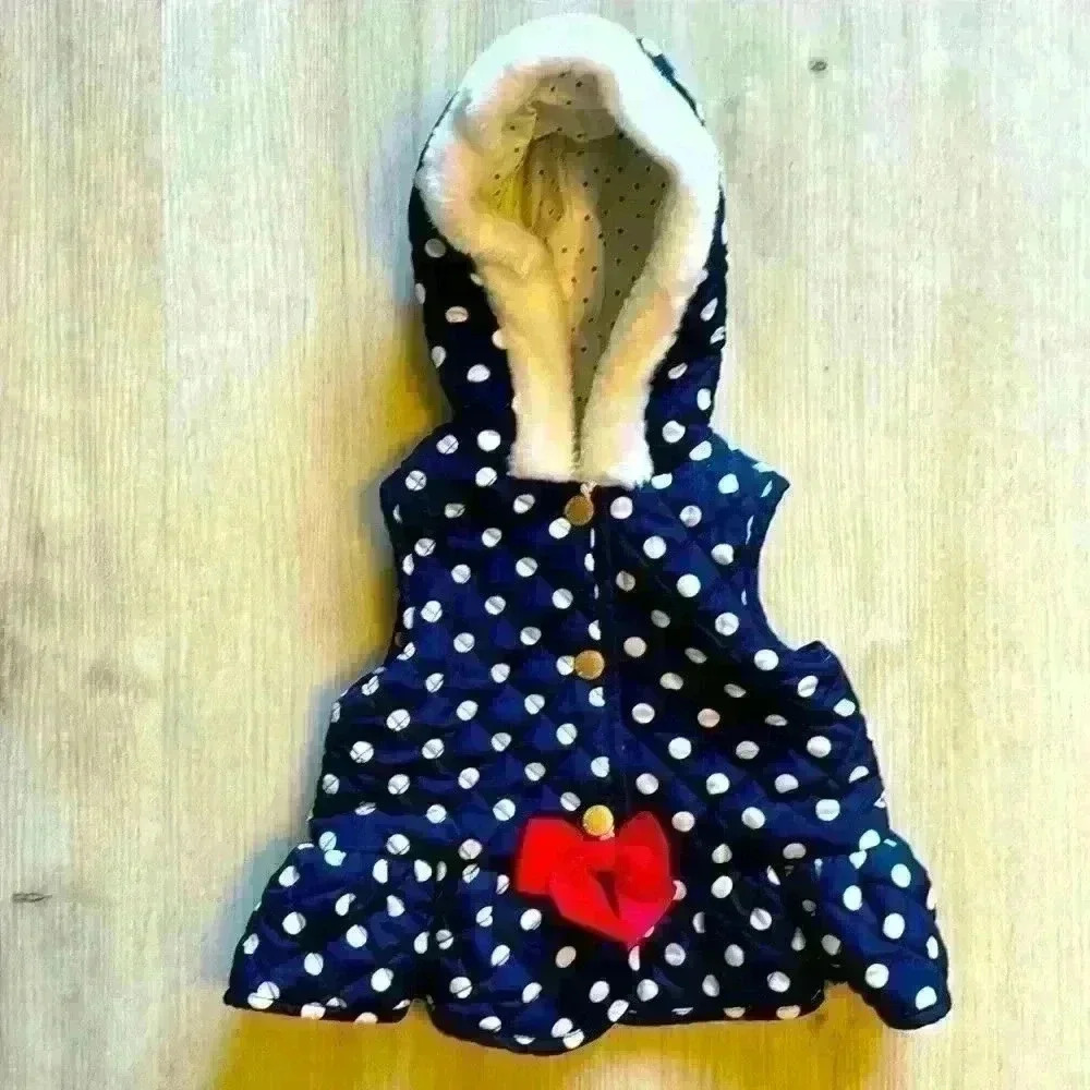 Little Me polka dot vest with faux fur hood size 12 months
